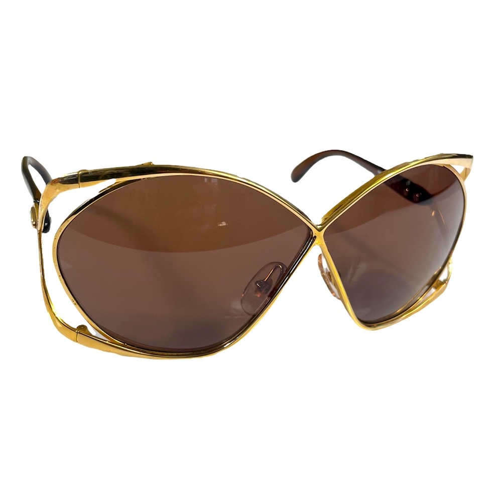 DIOR 80s Vintage Butterfly Oversized Sunglasses: Sable, Brown, Logo, Gold